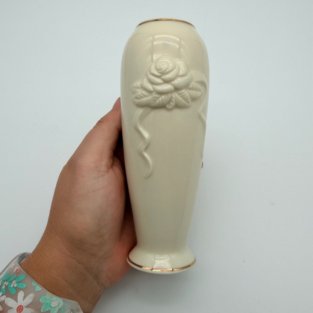 Lenox Rose Blossom Bud Vase Ivory Porcelain Gold Trim